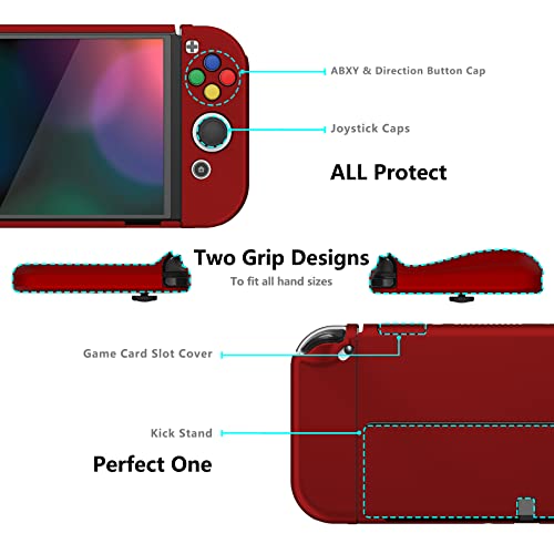 PlayVital AlterGrips Protective Slim Case for Nintendo Switch OLED, Ergonomic Grip Cover for Joycon, Dockable Hard Shell for Switch OLED w/Thumb Grip Caps & Button Caps - color: Scarlet Red