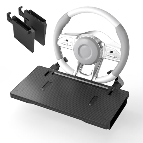 2-in-1 Car Steering Wheel Desk Tray,Adjustable Car Table for Laptop | Car Food Tray for Standard Round Steering Wheels,Car Seat Gap Filling Organizer,Foldable Carbon Fiber Look Table for Working