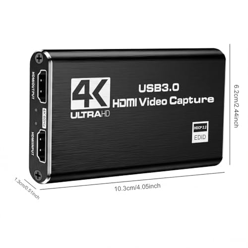 4K HDMI Capture Card USB 3.0 – 1080P 60FPS Gaming & Streaming Video Capture Card with HDMI Loop-Out, Plug & Play, No Driver Needed