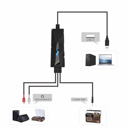 DigitalLife AuralynX USB Audio Capture Device | Convert Cassette Tapes to MP3, RCA & 3.5mm Input, Compatible with Windows,Mac & Linux,for Content Creator & Educator(1-Pack) - size: 1 Pcs/Pack, AV202-B