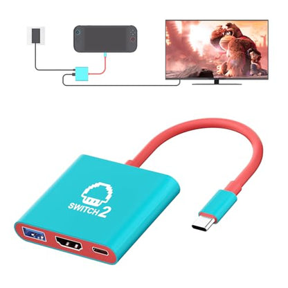 Switch 2 Dock, Portable TV Station for Steam Deck/ROG Ally/Legion GO, 3-in-1 Switch 2 Travel with HDMI 4K@144Hz or 4K@60Hz, USB 3.0 and 100W Charge PD Port