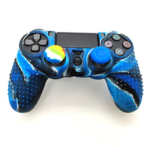 Silicone Skin Cover for Ps4 Controller (1pc Anti-Slip Case, 1 Pair L2 R2 Trigger Extender, 4pcs Thumb Grips,4pcs LED Light Bar Decal) Protector for DualShock PS4/ Slim/Pro Controller (Blue granular) - color: Blue granular