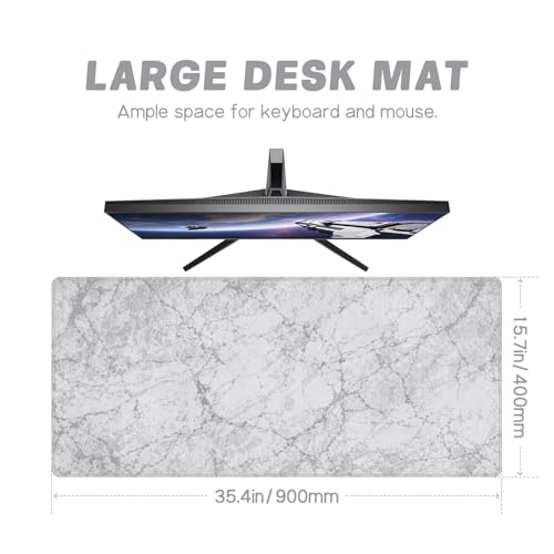 Baziabbo Desk Mat,XXL Extended Large Mouse Pad,Gaming Mousepad with Stitched Edge,Non-Slip Rubber Base Keyboard Desk Pad for Home Office Study Game (White Marble) - color: White Marble