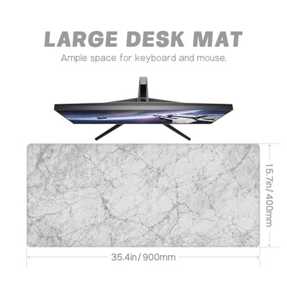 Baziabbo Desk Mat,XXL Extended Large Mouse Pad,Gaming Mousepad with Stitched Edge,Non-Slip Rubber Base Keyboard Desk Pad for Home Office Study Game (White Marble) - color: White Marble