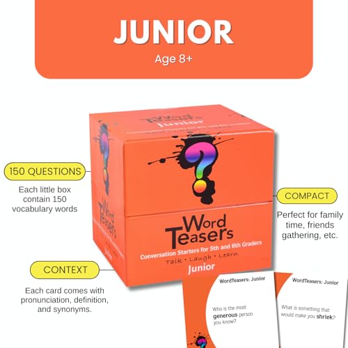 Junior - Vocabulary Word Game for Kids 8+ - Fun Family Conversation Starters - Reading Games for Elementary & Middle School - 150 Vocabulary Flash Cards/Conversation Cards - style: Junior
