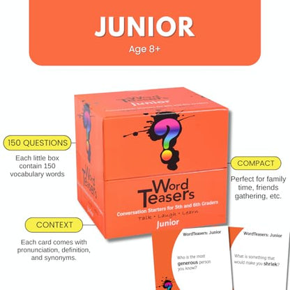 Junior - Vocabulary Word Game for Kids 8+ - Fun Family Conversation Starters - Reading Games for Elementary & Middle School - 150 Vocabulary Flash Cards/Conversation Cards - style: Junior