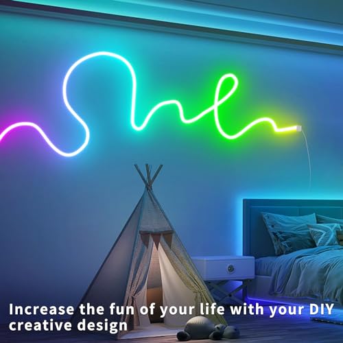 LED Neon Rope Lights 32.8FT,IP65 Waterproof LED Strip Lights, Music Sync LED Lights with Remote and APP Control,24V RGB LED Rope Lights for Bedroom,Holiday Decoration（with Snap &Screws） | Music Sync LED Lights with Remote and APP Control,RGB LED Rope Ligh