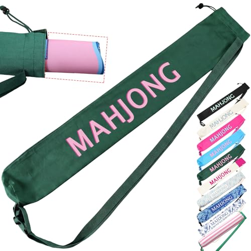34 Inch Long Mahjong Mat Bag Summer Double Strapped Canvas Drawstring Mahjong Holder Lightweight Outdoor Carrying Bag for Board Games Storage-mat Not Include(Green,Soild) - color: Green, style: Soild