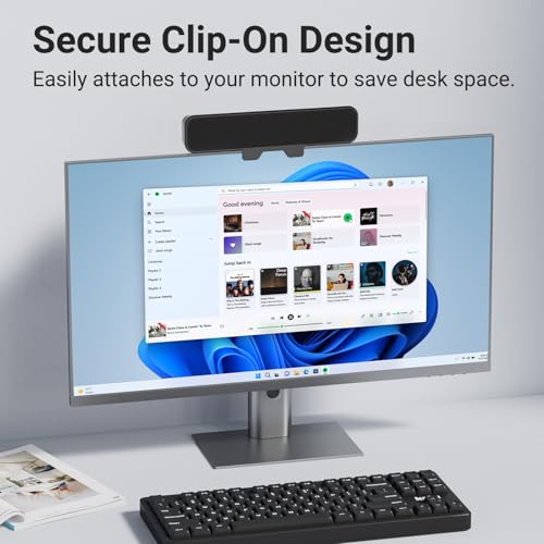 Inwa Computer Speakers for Desktop PC, USB Monitor Speakers with Clip, Wired Computer Sound Bar for Laptop with Loud Sound & Bass, Easily Clamps to Monitors (USB-C to USBAdapter Included)