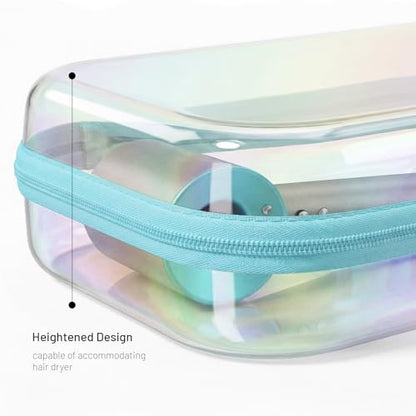 Clear Hard Shell Organizer Cases, 2 Pack | Iridescent PET shell with water-resistant, scratch-resistant surface for travel, toiletries, electronics and daily essentials - color: Blue