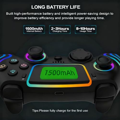 RGB Wireless Game Controller for PlayStation 5 Bluetooth Replacement Gamepad for PS-5/ Windows PC Rechargeable Double Vibration Motion Sensor Joystick Remote Joypad with 1500mAh Battery,Turbo (Black) - color: Black