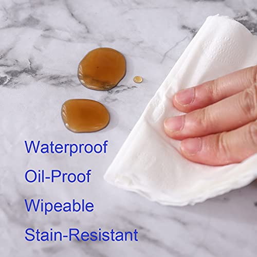 Walrus Round Vinyl Fitted Tablecloth with Flannel Backing Elastic Edge Design Table Cover Waterproof Oil-Proof PVC Table Cloth Stain-Resistant Best for 32"-36" Round - color: Marble, size: 36" (Round)