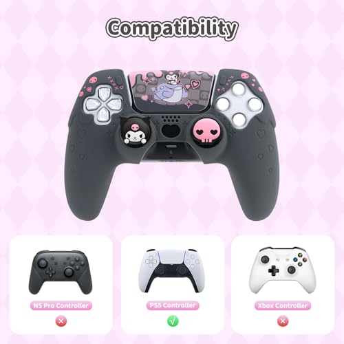 Kuitmor Silicone PS5 Controller Cover Skin Set, Anti-Slip Soft Protective Case for PS5 Wireless Controller with 2 Thumb Grip Caps and 1 Sticker (Black Kuromi) - color: Black Kuromi