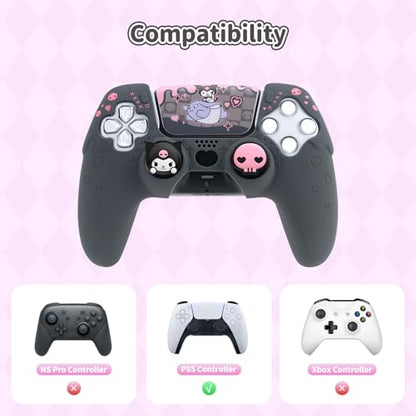 Kuitmor Silicone PS5 Controller Cover Skin Set, Anti-Slip Soft Protective Case for PS5 Wireless Controller with 2 Thumb Grip Caps and 1 Sticker (Black Kuromi) - color: Black Kuromi