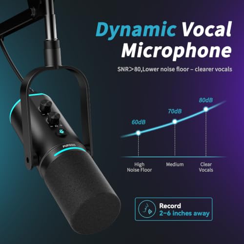 PUPGSIS XLR/USB Podcast Microphone, Gaming Mic with Mute Button, Reverb Effects, Noise Cancellation, Boom Arm Stand, Headphones Jack, Dynamic Microphone for Streaming/Recording/Gaming/Vocal-Black - size: With Boom Arm