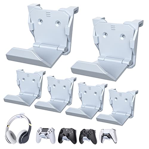 Wall Mount Holder for PS5 Pro/Slim and Switch Controllers - Strong Adhesive/Screw Headphone Stand, Headset Hanger Hook for Universal Controller and Headset - 6 Pack
