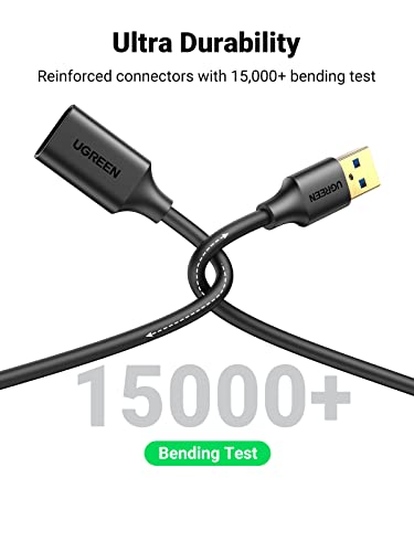 UGREEN USB Extender, USB 3.0 Extension Cable, Male to Female Cord 15FT | 웹캠, 게임패드, USB 키보드, 마우스, 플래시 드라이브, 하드 드라이브, VR, Xbox와 호환되는 고속 데이터 전송 - size: 15피트