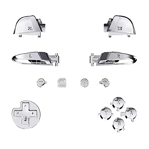 eXtremeRate Chrome Silver Repair ABXY D-pad ZR ZL L R Keys for Nintendo Switch Pro Controller, Glossy DIY Replacement Full Set Buttons with Tools for Nintendo Switch Pro - Controller NOT Included - color: Chrome Silver