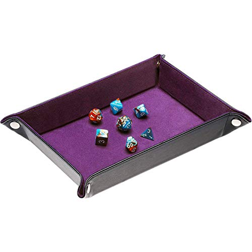 Dice Holder and Tray - Double Sided PU Leather and Velvet Folding Tray for Dice Gaming and Other Table Games (Purple) - color: Purple