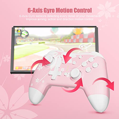 Mytrix Wireless Controller for Windows PC iOS Android Steam Deck, Bluetooth Controller with Programmable Buttons, Turbo & Vibration - Pink - color: Light Pink