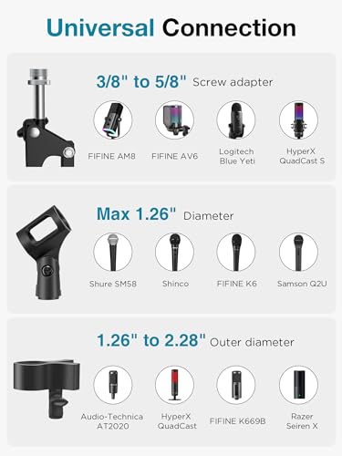 InnoGear Desk Mic Stand, 360° Rotatable Overhead Mic Boom Arm Microphone Stands High Riser for Blue Yeti Snowball HyperX QuadCast SoloCast Fifine Shure SM7B and Other Mics - color: Black, style: High-profile