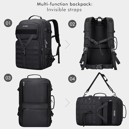 WITZMAN Travel Backpack for Men 45L Convertible Bag Fits 17" Laptop | Large Nylon Carry on Luggage Bag, 3 in 1 Laptop Backpack Airline Approved, For Weekend Getaway, Overnight Trip, B688 Black - color: Black