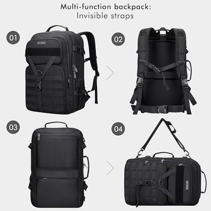 WITZMAN Travel Backpack for Men 45L Convertible Bag Fits 17" Laptop | Large Nylon Carry on Luggage Bag, 3 in 1 Laptop Backpack Airline Approved, For Weekend Getaway, Overnight Trip, B688 Black - color: Black