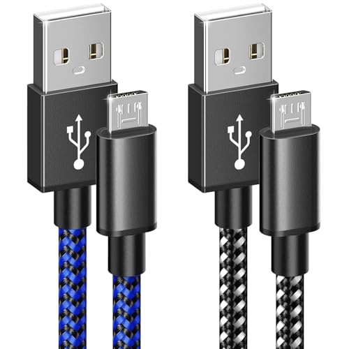 6amLifestyle PS4 Controller Charger Charging Cable, 2 Pack 10ft Extra Long Micro USB 2.0 Cable, Nylon Braided Cord, for PS4, PS4 Slim/Pro, Xbox One S/X Controller, Android Phones, Black+Blue - color: Black-Blue