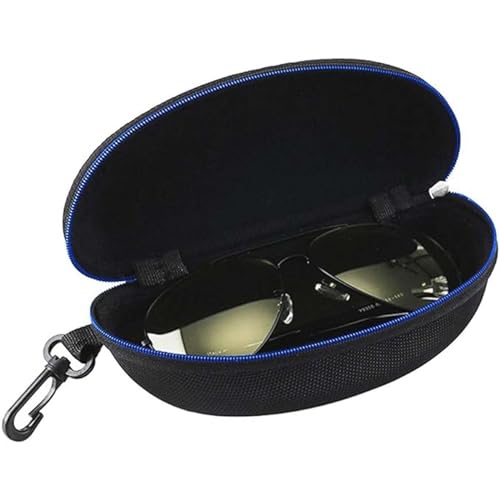 3 Pack Zipper Shell Eyeglasses and Sunglasses Case with Plastic Carabiner Hook - color: Blue