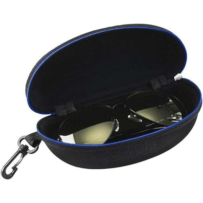 3 Pack Zipper Shell Eyeglasses and Sunglasses Case with Plastic Carabiner Hook - color: Blue