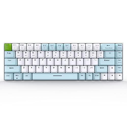 Qisan Mechanical Gaming Keyboard Dual Mode 2.4G/BT Wireless Keyboard with Red Switch Mini Design (60% Keyboard) 68 Keys Computer Keyboard US Layout | Gaming Pc | Wireless Gaming Keyboard - color: Red Switch with Blue & White Combo Color