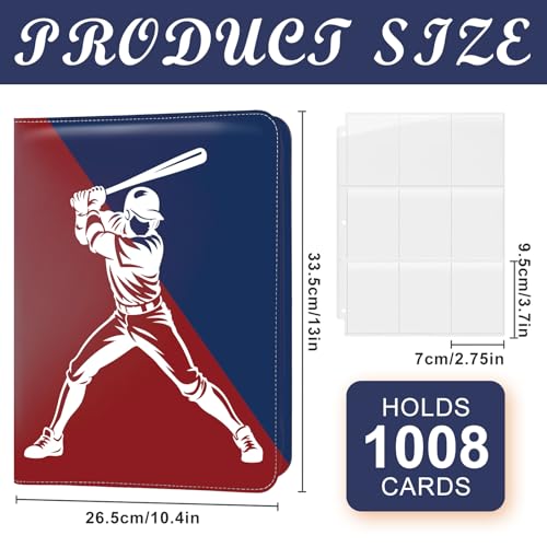 Card Binder 9 Pocket Trading Card Holder Fits 1008 Cards with 56 Removable Sleeves Portable Leather Collection Card Ablum Game Card Case Book with Zipper for Gift (Baseball Boy) - style: Baseball Boy Card Albums