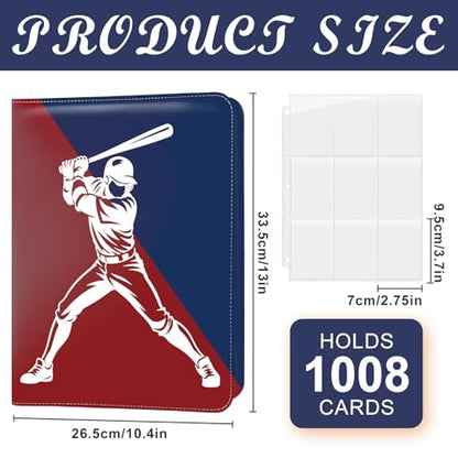 Card Binder 9 Pocket Trading Card Holder Fits 1008 Cards with 56 Removable Sleeves Portable Leather Collection Card Ablum Game Card Case Book with Zipper for Gift (Baseball Boy) - style: Baseball Boy Card Albums