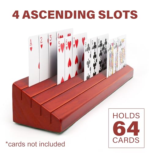 LotFancy Playing Card Holder for Kids, Adults, Seniors, 13.8” Long, Wooden | Wooden Card Holders for Playing Cards, Family Card Game Nights, Canasta, Poker Parties, Large Card Rack, Hands Free, 4 Slots - style: Long Holder