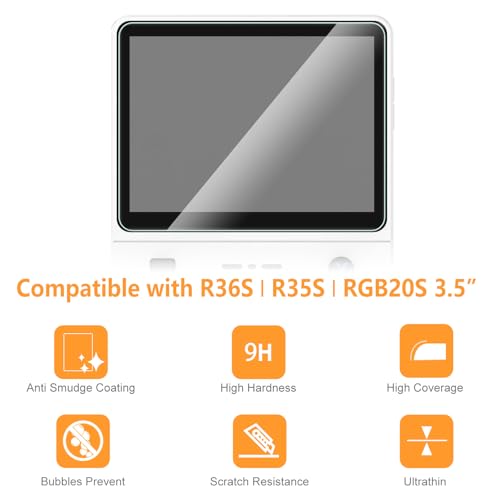 Hianjoo 3-Pack Screen Protector Compatible with R36S/ R35S/ RGB20S 3.5" Handheld Game Console, Tempered Glass [HD Clarity] [9 Hardness] [Anti-Scratch]