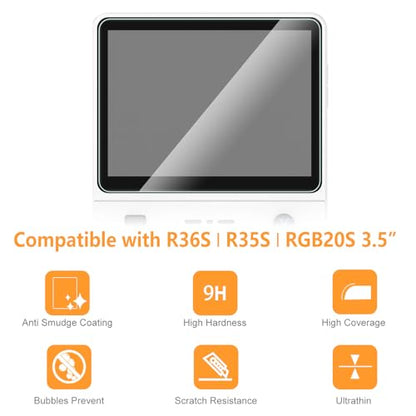 Hianjoo 3-Pack Screen Protector Compatible with R36S/ R35S/ RGB20S 3.5" Handheld Game Console, Tempered Glass [HD Clarity] [9 Hardness] [Anti-Scratch]