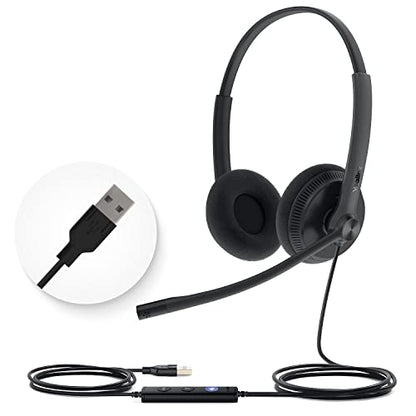 Yealink UH34 Lite Wired Headset,USB-A, Noise Canceling Mic,in-Line Controls | Stereo Headphones,Teams/Zoom Certified, Plug & Play for PC/Laptop/IP Phone, Call Center, Office, Online Meeting, Ultra Light
