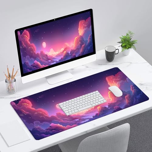 Kawaii Clouds Desk Pad Mouse Pad Anime Cute Pink Purple Large Gaming Mouse Mat with Stitched Edges,Non-Slip Waterproof Rubber Base Mous Mat 31.5"x11.8" Office Computer Keyboard Laptop Home - color: Kawaii Clouds_015, size: 11.8" x 31.5"