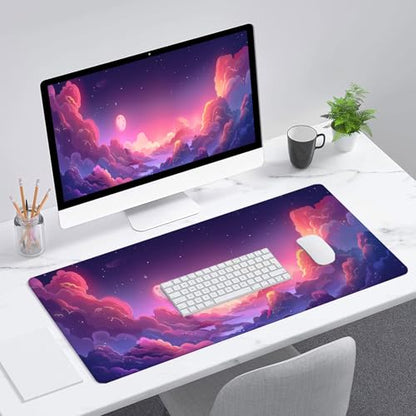 Kawaii Clouds Desk Pad Mouse Pad Anime Cute Pink Purple Large Gaming Mouse Mat with Stitched Edges,Non-Slip Waterproof Rubber Base Mous Mat 31.5"x11.8" Office Computer Keyboard Laptop Home - color: Kawaii Clouds_015, size: 11.8" x 31.5"
