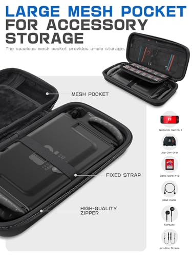 i-Blason Carrying Case for Nintendo Switch 2/Switch 1/OLED, Black | Waterproof, Hard Shell, Large Capacity, 12 Game Card Slots - color: Black