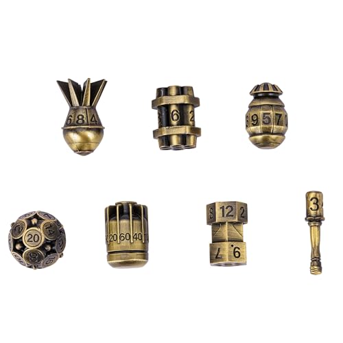 UDIXI Metal Dice Set D&D RPG Polyhedral Metal DND Dice Set Ancient Bronze | 7PCS, Bomb Shape, Solid Metal, Cool Design, Leather Pouch Packaging, for Dungeons and Dragons Role Playing Game Tabletop Game - color: Ancient Bronze