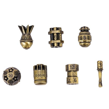 UDIXI Metal Dice Set D&D RPG Polyhedral Metal DND Dice Set Ancient Bronze | 7PCS, Bomb Shape, Solid Metal, Cool Design, Leather Pouch Packaging, for Dungeons and Dragons Role Playing Game Tabletop Game - color: Ancient Bronze