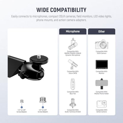 NEEWER Microphone Stand, Low Profile Damped Mic Holder Boom Arm Desk Mount with Ball Head & 3/8" 5/8" Adapters Compatible with Blue Yeti Snowball HyperX QuadCast SoloCast Shure, Max Load 3.3 lb, MS007 - style: MS007