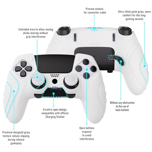 PlayVital Guardian Edition Anti-Slip Ergonomic Silicone Cover Case for ps5 Edge Controller, Soft Rubber Protector Skin for ps5 Edge Wireless Controller with Thumb Grip Caps - White - color: White