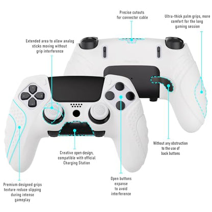 PlayVital Guardian Edition Anti-Slip Ergonomic Silicone Cover Case for ps5 Edge Controller, Soft Rubber Protector Skin for ps5 Edge Wireless Controller with Thumb Grip Caps - White - color: White