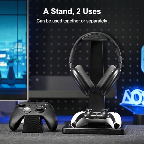 UPERGO Solid Wood Headphone Stand with Controller Holder for Desk | Natural Solid Wood, Holds 1 Headset & 1 Controller, Gamer Gifts for Men, Gaming Desk Accessories for PS5/Xbox/Switch