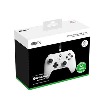 8BitDo Ultimate Wired Controller for Xbox, Hall Effect Joysticks and Hall Triggers, Compatible with Xbox Series X|S, Xbox One, Windows 10 & Windows 11 - Officially Licensed (White) - color: White, style: Hall Effect Joystick