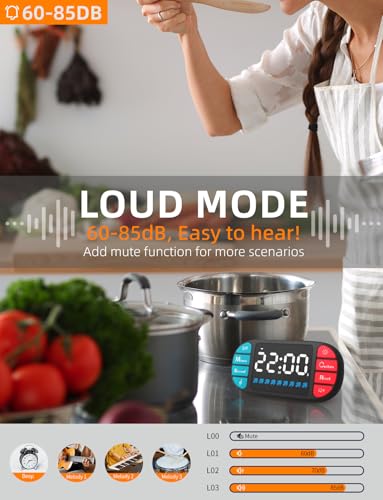 Digital Kitchen Visual Timer: 3.6'' Large LED Display, Magnetic, 3 Brightness, 4 Alarms and Volume, Memory Function, Countdown Count up for Cooking, Classroom, Home Gym, AAA Battery Included - color: Black