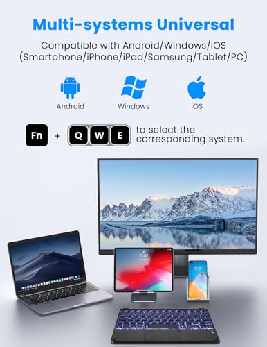 LAMA Backlit Bluetooth Touchpad Keyboard for iPad Pro/Air/Mini, Ultra-Slim Rechargeable Wireless Keyboard and Mouse for iPhone 15/14/13 Pro/Samsung/Tablet/PC/Laptop/iOS/Windows/Android, BK - color: Dark