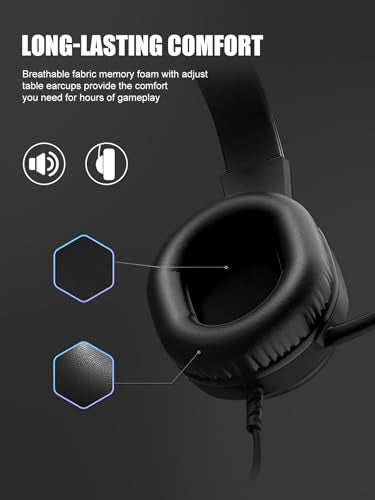 Gaming Headsets with Mic for PC/PS5/PS4 Switch/Laptop/Mobile Phone,Over Ear Headphones with Noise Canceling Mic,Wired Headphones for Xbox One Series X/S(Adapter not Included) LED-CLS500-Black